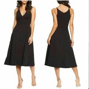 Dress the Population Emily Sleeveless Fit & Flare Button Front Midi Dress XS